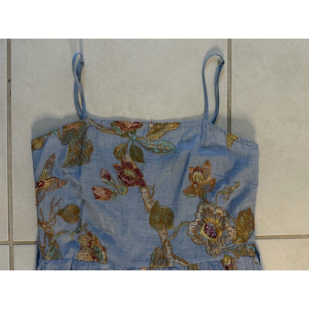 Rose And Rose Blue Embroidered Floral Midi Dress Small Tie Waist Cottagecore - Picture 5 of 10
